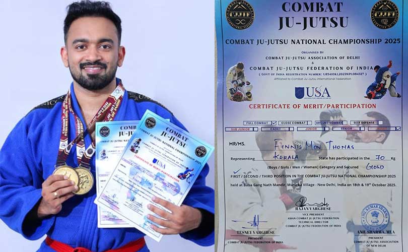 ഡൽഹിയിൽ നടന്ന ജൂജിറ്റ്‌സു നാഷണൽ ചാമ്പ്യൻഷിപ്പിൽ ഫിന്നിസ് തോമസിന് സ്വർണം