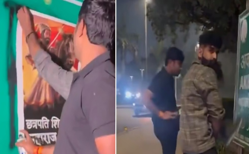 ഡൽഹിയിൽ അക്ബർ റോഡിലെ സൂചന ബോർഡുകൾ നശിപ്പിച്ച ശേഷം ഛത്രപതി ശിവജിയുടെ ചിത്രം ഒട്ടിച്ചു