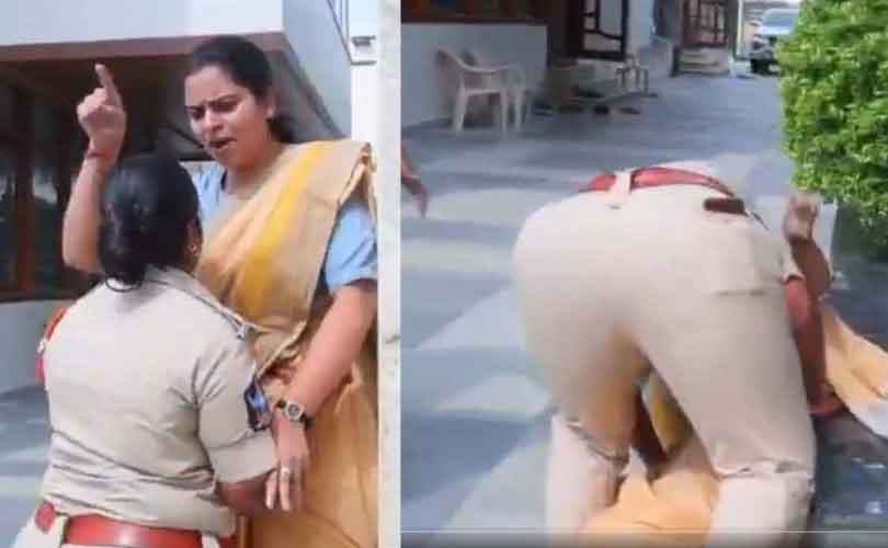മുൻ മന്ത്രിയെ പൊലീസ് ഉദ്യോ​ഗസ്ഥ തള്ളിയിട്ടു; വിഡിയോ പുറത്ത്