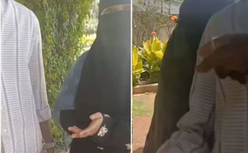 യുവാവിനൊപ്പമിരുന്ന ബുർഖ ധരിച്ച യുവതിക്ക് നേരേ സദാചാര ആക്രമണം