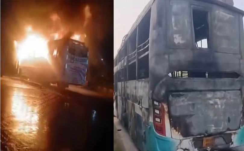 ഓടിക്കൊണ്ടിരുന്ന സ്ലീപ്പർ ബസിന് തീപിടിച്ച് 9 പേർ മരിച്ചു; നിരവധി പേർക്ക് പരുക്ക്