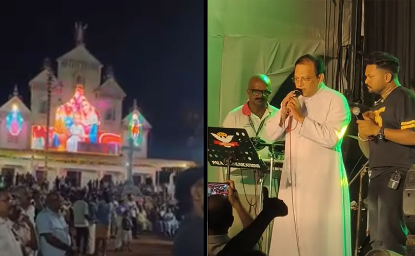 പള്ളിമുറ്റത്ത് കൃഷ്ണഭക്തിഗാനം ആലപിച്ച് വൈദികൻ; മതസൗഹാർദത്തിന്റെ വേറിട്ട കാഴ്ച
