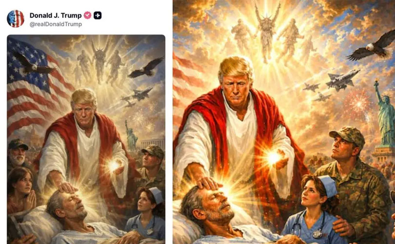 രോ​ഗശാന്തി നൽകുന്ന യേശുദേവനായി ഡൊണാൾഡ് ട്രംപ്; അമേരിക്കൻ പ്രസിഡന്റിന്റെ പുതിയ ചിത്രം വലിയ ചർച്ചയാകുന്നു 
