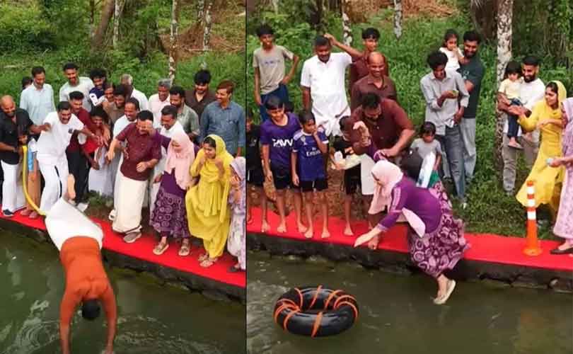 കുളത്തിലേക്ക് വനിതാ നേതാവിനെ വലിച്ചിട്ട സംഭവം ഉദ്ഘാടനം വൈറലാക്കി; പ്രതിഷേധം അതിലേറെയും 