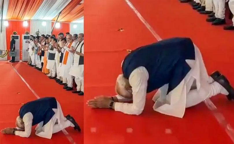 ബം​ഗാളിലെ വിജയത്തിന് മോദി നന്ദി അറിയിച്ചത് പൊതുജനങ്ങൾക്ക് മുന്നിൽ മുട്ടുകുത്തി നമസ്കരിച്ച്