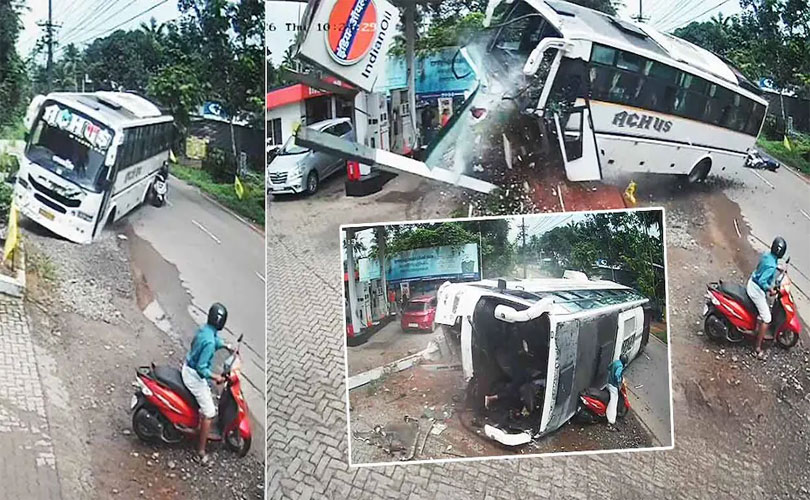 സ്കൂട്ടറിനെ രക്ഷിക്കാൻ വെട്ടിച്ച ടൂറിസ്റ്റ് ബസ് മറിഞ്ഞു; വിവാഹസംഘത്തിലെ 35 പേർക്ക് പരുക്ക്
