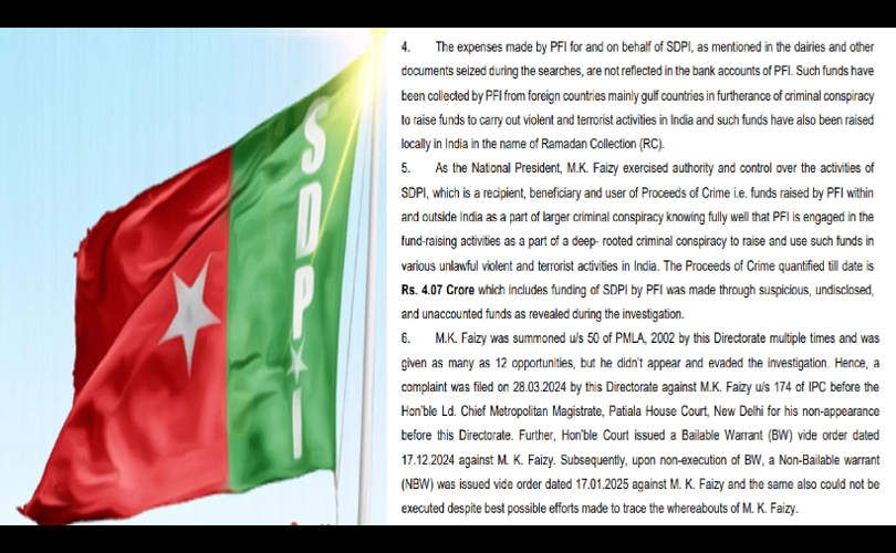 തീവ്രവാദ പ്രവര്‍ത്തനങ്ങള്‍ക്ക് പോപ്പുലര്‍ ഫ്രണ്ട് സ്വരൂപിച്ച ഫണ്ട് എസ്ഡിപിഐക്ക് ലഭിച്ചെന്ന് എൻഫോഴ്സ്മെന്റ് ഡയറക്ടറേറ്റ് 