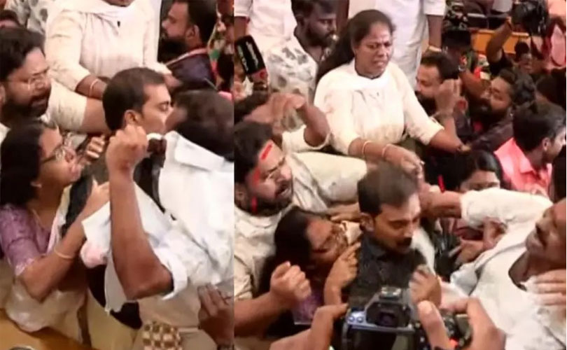 ഹാജർ ബുക്കിനെച്ചൊല്ലി തിരുവനന്തപുരം കോർപറേഷനിൽ കൈയാങ്കളി; കോൺഗ്രസ്-ബിജെപി കൗൺസിലർമാർ ഏറ്റുമുട്ടി